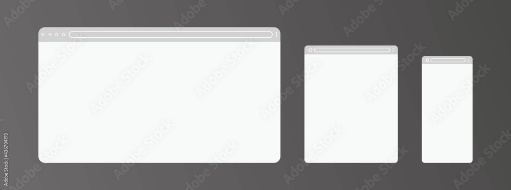 Browser window web elements. Design template with browser window for mobile device design. Browser in flat style. Vector illustratio. Browser window web elements. Design template with browser window for mobile device design. Browser in flat style. Vector illustratio.