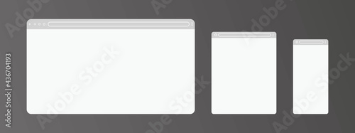 Browser window web elements. Design template with browser window for mobile device design. Browser in flat style. Vector illustratio.