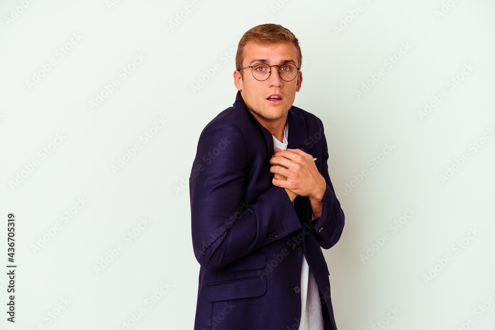 Young business caucasian man isolated on white background Young business caucasian man isolated on white background