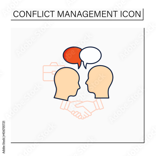 Showing respect color icon. Dispute resolution. Successfully handles, resolves issues sensibly, fairly.Friendly atmosphere. Communication concept. Isolated vector illustration