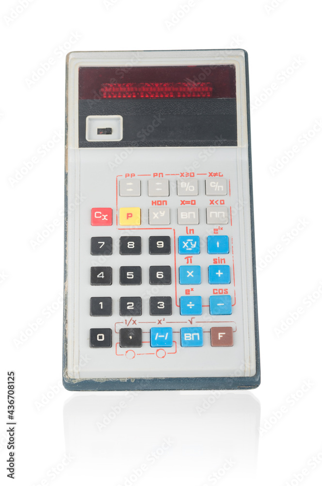 Old retro calculator isolated on white background Old retro calculator isolated on white background