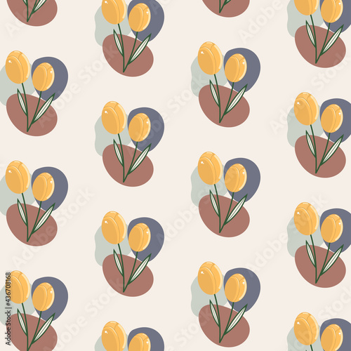 Yellow tulip seamless pattern vector background