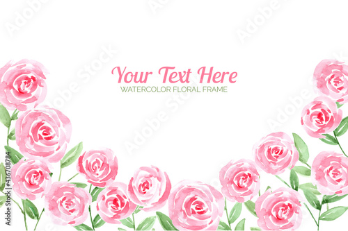 Hand painted watercolor of pink roses as frame background
