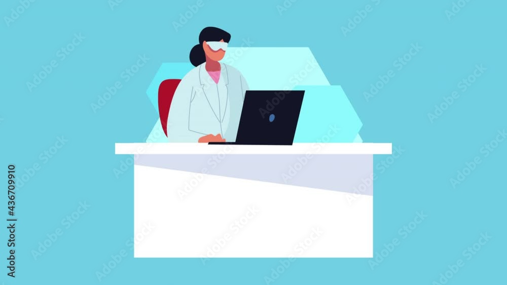 laboratory female scientist using laptop in the office