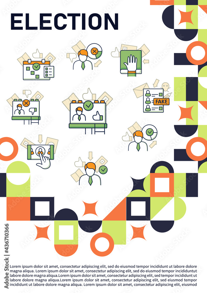 Election brochure.Voting template. Flyer, magazine, poster, book cover, booklet. Vote concept. Democracy. Parliamentary elections infographic concept.Layout illustration page with icons