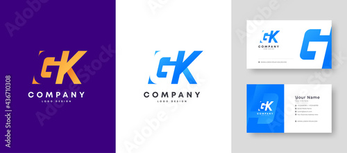 Flat minimal Colorful Initial GK KG Logo With Premium Corporate Stylish Business Card Design Vector Template for Your Company Business