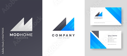 Flat minimal Colorful Initial MH HM Home Property Logo With Premium Corporate Stylish Business Card Design Vector Template for Your Company Business