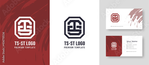 Flat minimal Colorful Initial TS ST Logo With Premium Corporate Stylish Business Card Design Vector Template for Your Company Business