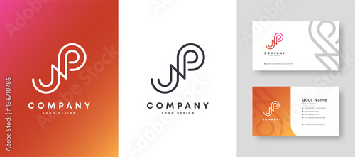 Flat minimal Colorful Initial JP PJ Logo With Premium Corporate Stylish Business Card Design Vector Template for Your Company Business