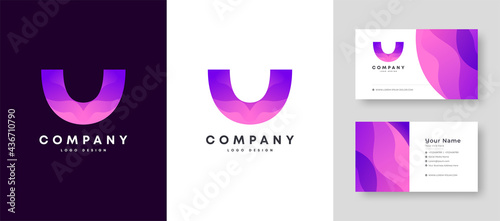 Flat minimal Colorful Initial U Logo With Premium Corporate Stylish Business Card Design Vector Template for Your Company Business