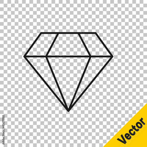 Black line Diamond icon isolated on transparent background. Jewelry symbol. Gem stone. Vector