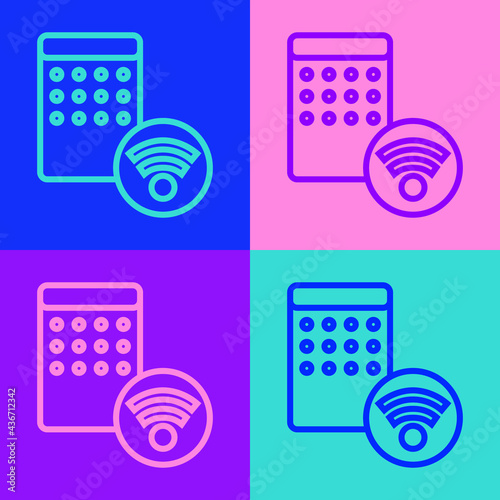 Pop art line Air humidifier icon isolated on color background. Portable electric home appliance, home air purification and humidification. Vector