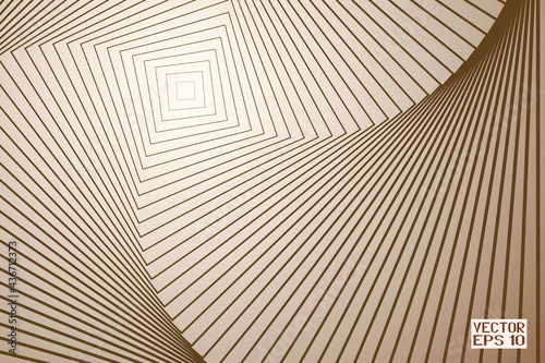 Abstract Cream and Brown Pattern with Stairs. Spiral Textured Tunnel. Geometric Psychedelic Background. Vector. 3D Illustration
