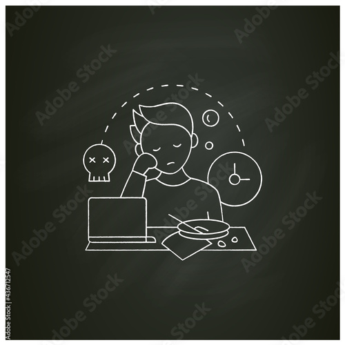 Laziness chalk icon.Postpone unpleasant tasks for later.Delay. Lazy person. Procrastination concept. Isolated vector illustration on chalkboard