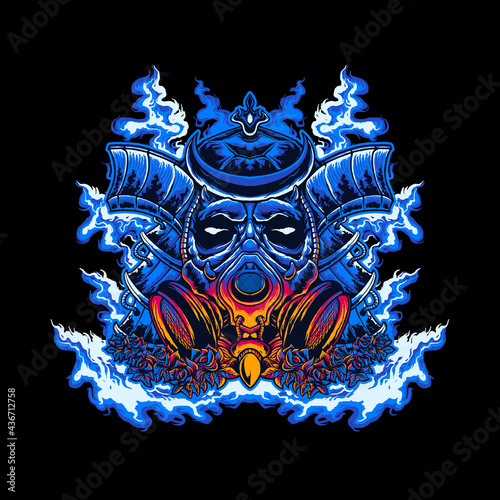 Samurai mask vector illustration design wearing an anti-plague mask suitable for t-shirt designs and others
