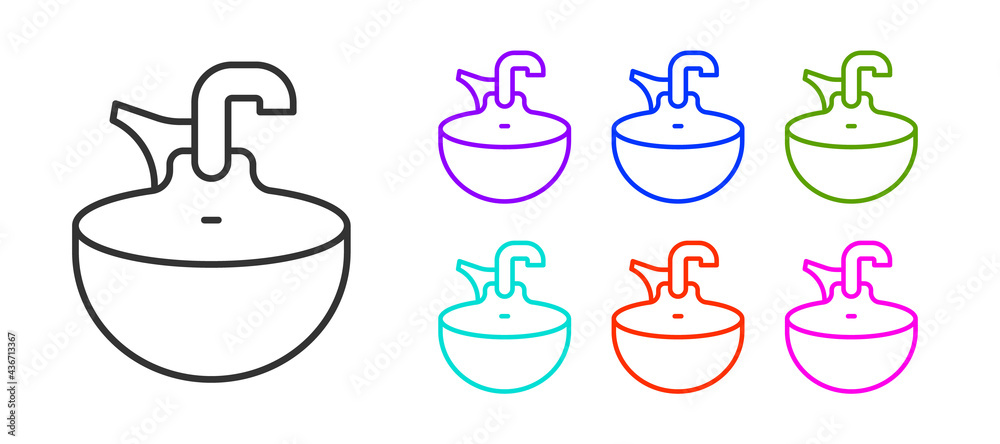 Black line Washbasin icon isolated on white background. Barber washing chair with washbasin. Hair washing chair. Set icons colorful. Vector