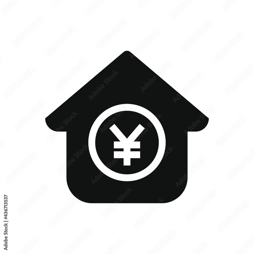 Yuan money sign with house. Mortgage icon concept flat style isolated on white background. Vector illustration Yuan money sign with house. Mortgage icon concept flat style isolated on white background. Vector illustration