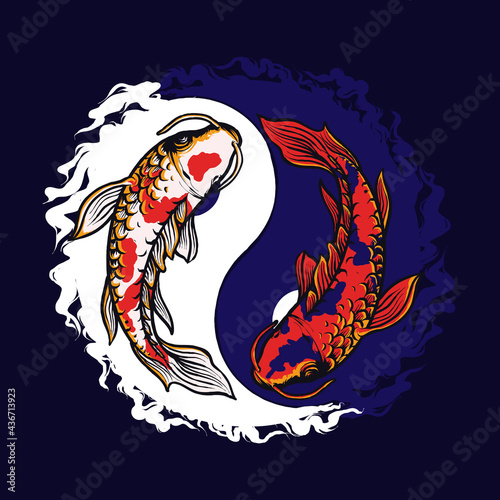 fish vector illustration design in the form of koi yin and yang which is suitable for t-shirt design and others