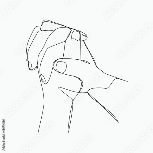 Continuous line, Prayer hand. Drawing of set Human. (Vector illustration one line drawing)