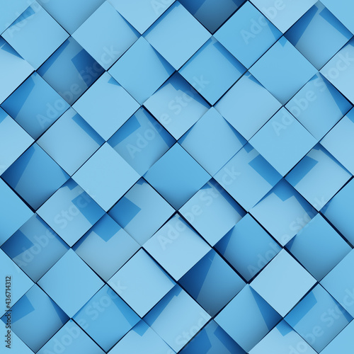 Blue seamless tileable pattern of rhombs 3D render illustration