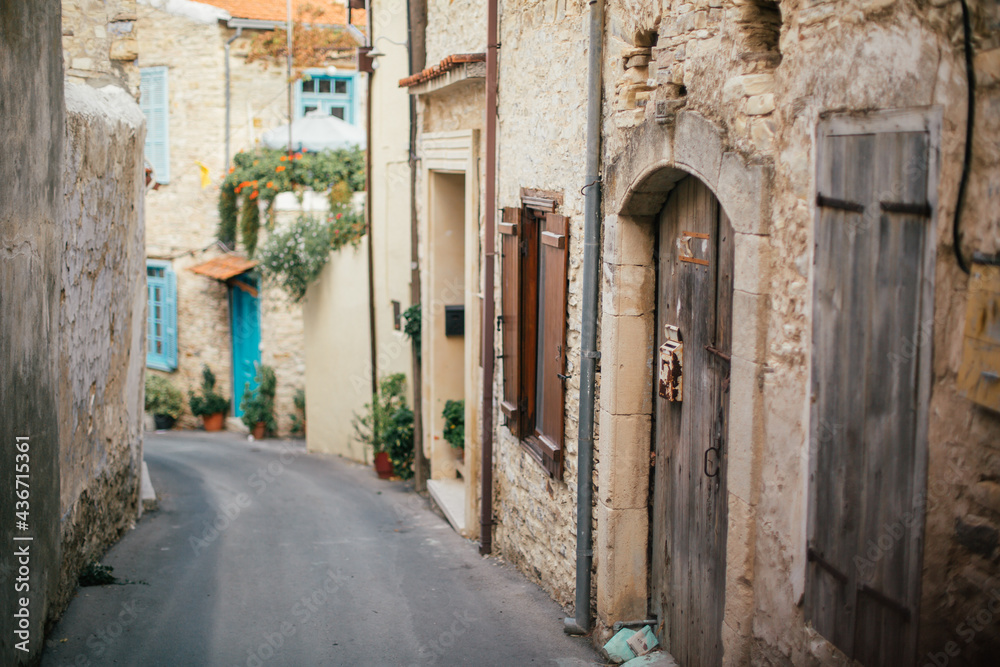 beautiful narrow street in old town in Cyprus 