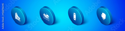 Set Isometric Roller skate, Skateboard trick, Boxing glove and Jet ski icon. Vector