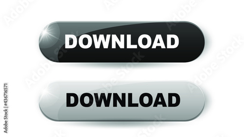 Download button.  3d vector in white and black colors isolated on white background.