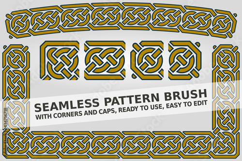 Celtic Style Geometric Frame Pattern Bicolor - Ready to use Illustrator brush with corners and caps