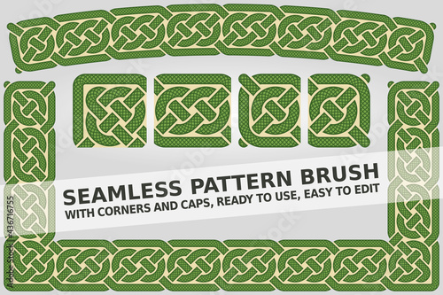 Celtic Style Geometric Frame Pattern with Reptile Skin Strokes - Ready to use Illustrator brush with corners and caps