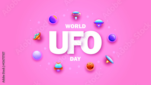 Abstract Aliens On Flying Saucers Planet Background Gradient Unidentified Flying Object World Ufo Day Vector Design Style