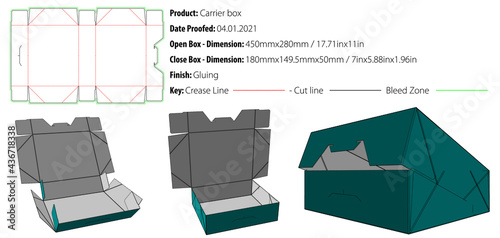 Carrier box packaging design template for any kind of product gluing die cut - vector