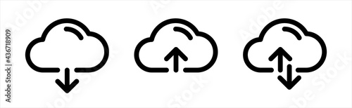 Cloud download and upload icon. Upload download cloud arrow. Line style. Download cloud computing outline and filled vector sign. Download symbol.