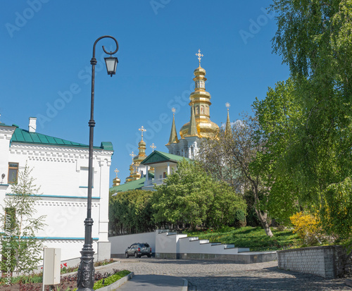 View of the Church of the Nativity of the Virgin and the bell tower in the Far Caves of the Kiev-Pechersk Lavra