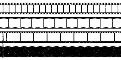 Grunge film strips collection. Old retro cinema movie strip. Video recording. Vector illustration.