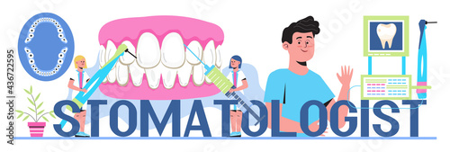 Dentist concept vector. Caries, tartar or tooth cyst treatment.