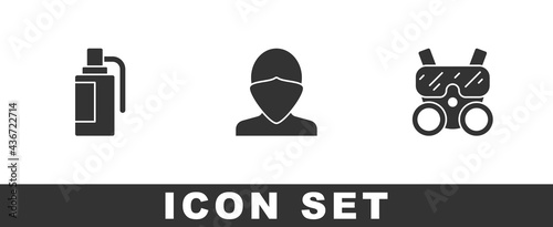 Set Hand grenade, Vandal and Gas mask icon. Vector