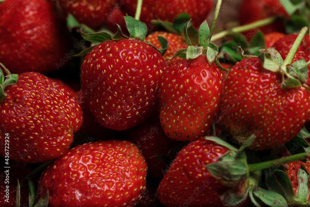 Ripe red strawberries close up