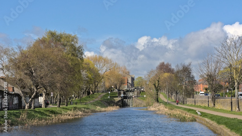 Canvas Print Dublin canal on a sunny spring day