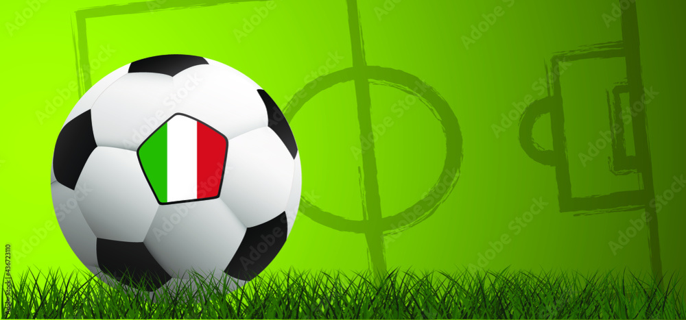 Obraz premium Football with the flag of the Netherlands on green soccer grass field. Vector background banner. Sport finale or school, sports game cup. Summer, spring time, Street ball games.