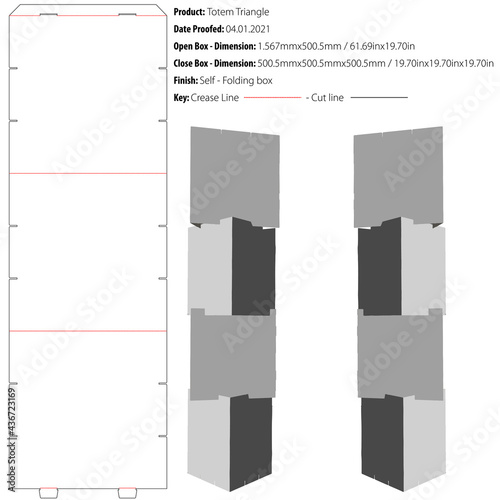 Totem Triangle POS Floor Display packaging design template selffold die cut - vector