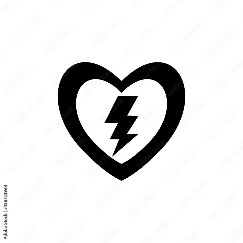 Love heart with lightning thunderbolt icon isolated on white background Love heart with lightning thunderbolt icon isolated on white background
