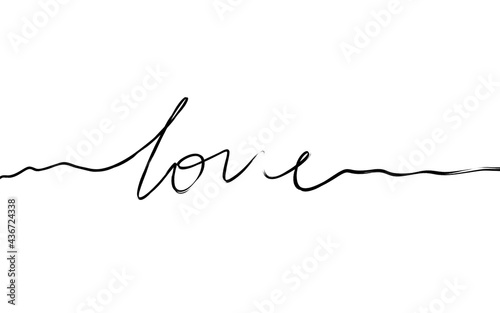 handwritten black calligraphy text "love" on white background