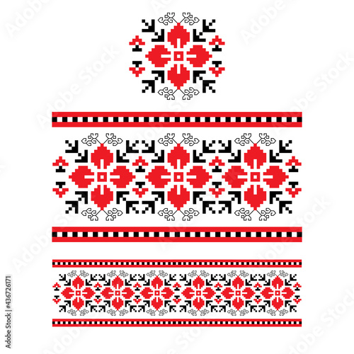 Bulgarian folk embroideries in three variants, vector.