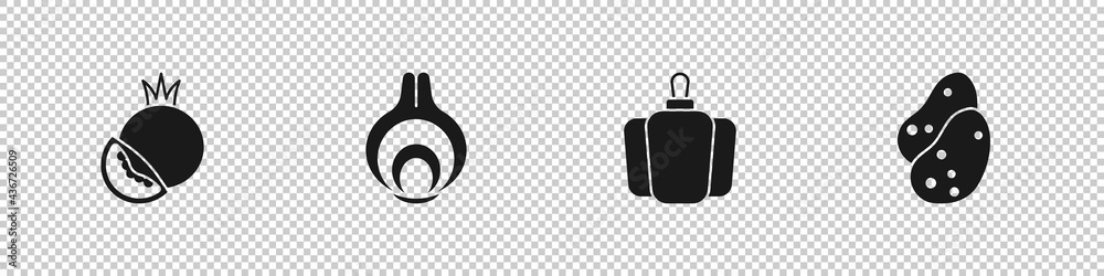 Set Tomato, Onion, Bell pepper and Potato icon. Vector Set Tomato, Onion, Bell pepper and Potato icon. Vector