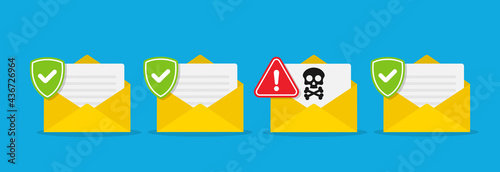 Envelope document and skull icon. Virus, malware. Vector illustration photo