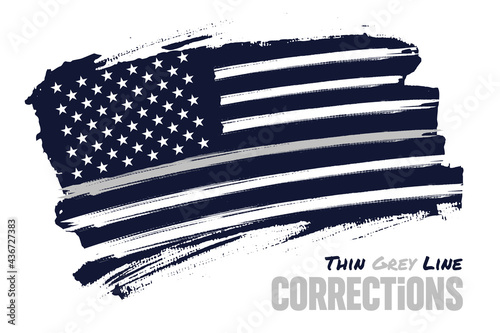 Thin gray line, Distressed american flag vector template. Symbol of Correctional Officers in correctional institutions, prison guards, probation officers, parole officers, bailiffs, and jailers, USA.