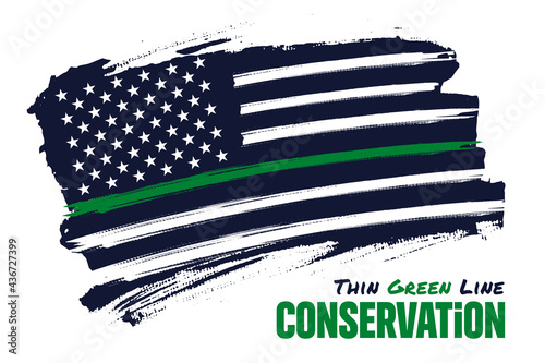 Thin green line, Distressed american flag vector template. It is a symbol of supporting for federal law enforcement agents (border patrol, park rangers and conservation personnel)