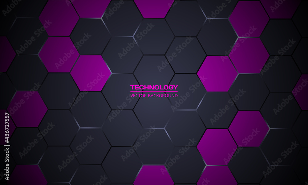Dark gray hexagonal technology abstract vector background. White bright ...