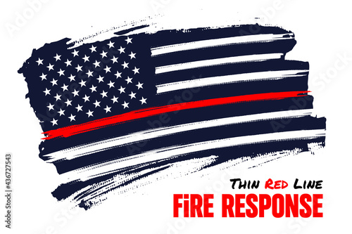 Thin red line, Distressed american flag vector template. Symbol of Firefighter Officers Memorial Day in United States. Illustration for poster, card, banner. 