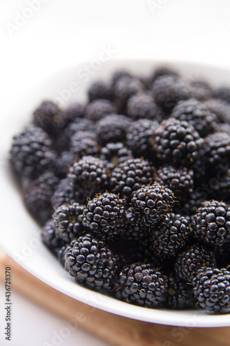 blackberries in a white bowl closeup